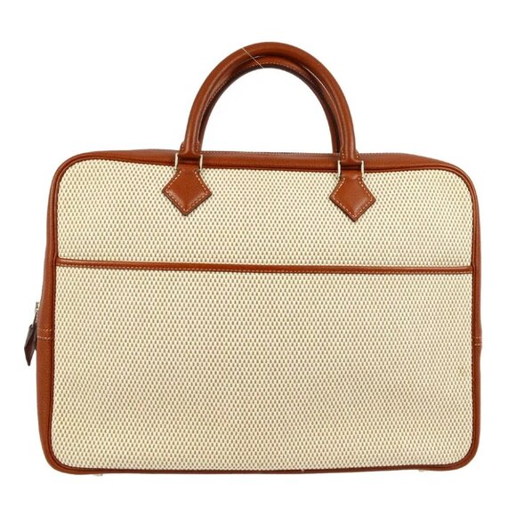 Hermes Natural Fauve Toile GM Buffalo Plume Doc 38 Handbag - Picture 1 of 7
